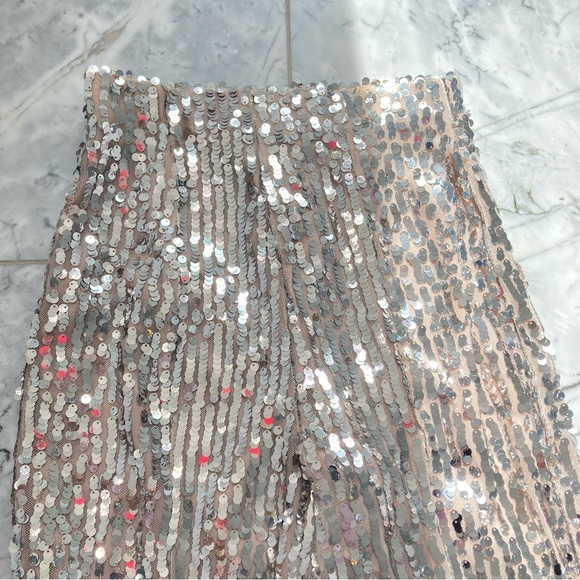 ZARA Silver Nude Flare Sequin Pants - Picture 12 of 16